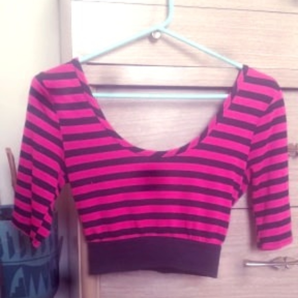 Striped Pink & Black Crop Top
